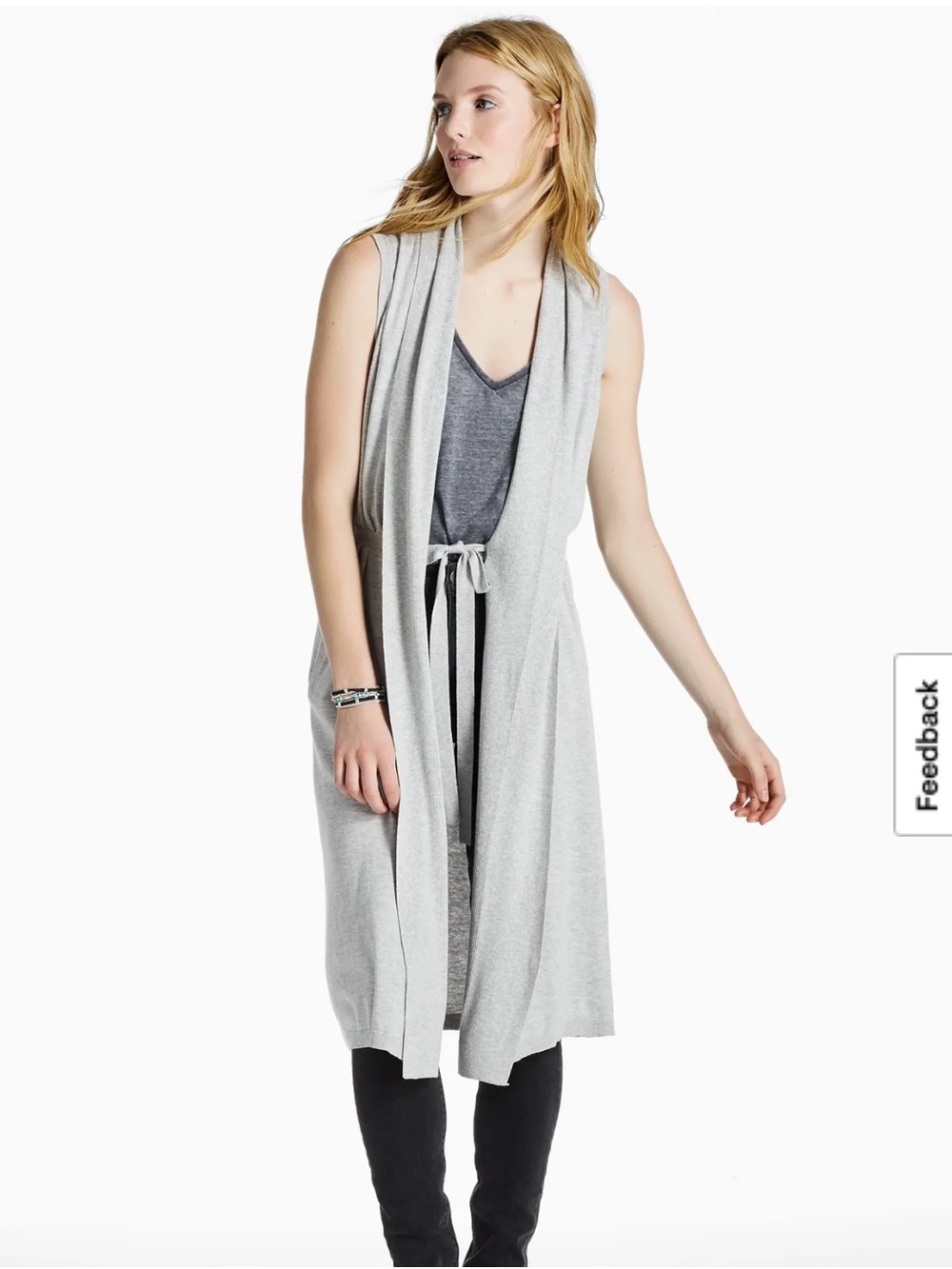 NWT Lucky Brand Sleeveless Long Open Front Cardigan Sweater Vest in Gray Size XS